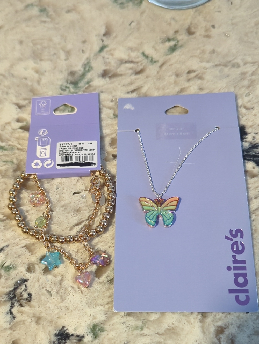 claire's Kids Rainbow Butterfly Necklace  And Bracelet- Multicolor Set